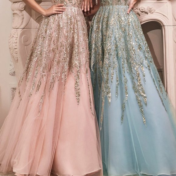 BLUSH PINK COLOR PROM PARTY FORMAL EVENING A-LINE BEADED SHIMMER BALL Gown 135 - Picture 2 of 6